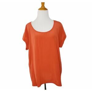 NEW Eileen Fisher Women Silk Blouse Fire Orange Career Elevated Basics Large P